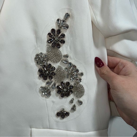 Cinq A Sept Kylie Diamond Daisies Embellished Blazer Jacket In Ivory/Smoke - Picture 7 of 14